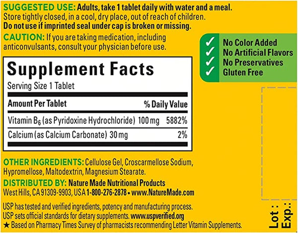Nature Made VITAMIN B-6 100mg 100 TABLETS