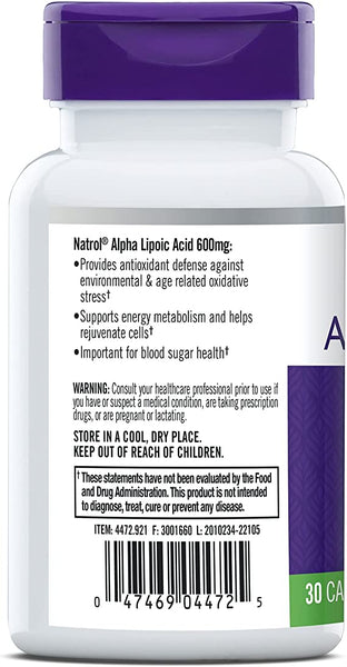 Natrol Alpha Lipoic Acid 600mg, 30 Capsules