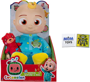CoComelon Musical Bedtime JJ Doll, Soft Plush Body Includes Feature Plush, Small Pillow Plush Teddy Bear and 2 My Outlet Mall Stickers
