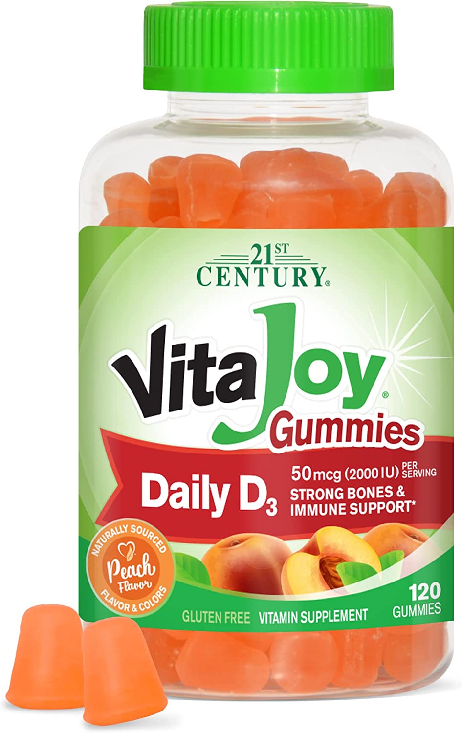 21st Century Vita Joy Daily Vitamin D 50 mcg (2000 IU) Gummies, Peach Flavor