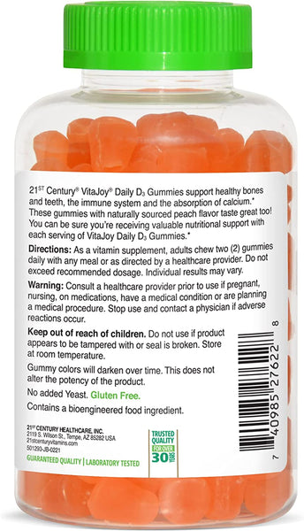 21st Century Vita Joy Daily Vitamin D 50 mcg (2000 IU) Gummies, Peach Flavor