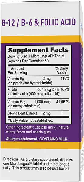 Superior Source No Shot Vitamin B12 Methylcobalamin (1000 mcg), B6, Folic Acid, Quick Dissolve Sublingual Tablets, 60 Ct