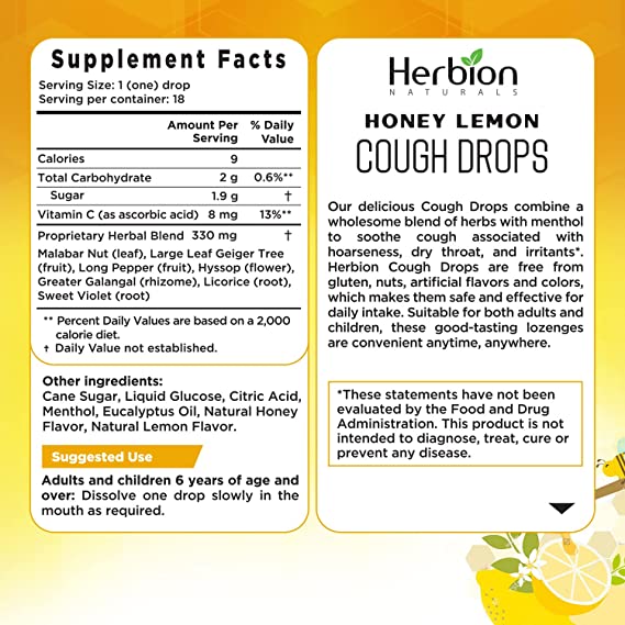 Herbion Naturals Cough Drops with Natural Honey Lemon Flavor