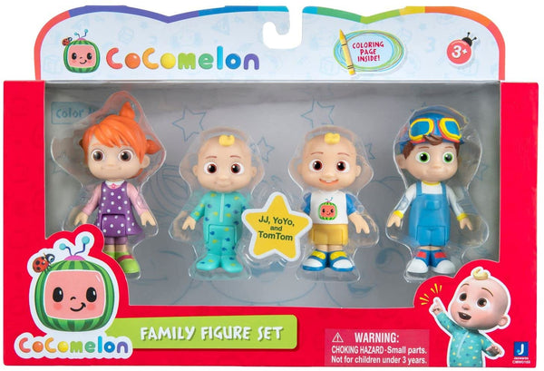 Cocomelon Friends Family Action Figure Toy 4 Pack 3 inch Character Toy Bundle JJ, Tomtom and YoYo and 2 My Outlet Mall Stickers