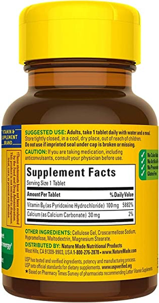 Nature Made VITAMIN B-6 100mg 100 TABLETS