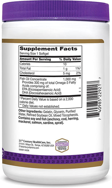 21st Century Fish Oil 1000 mg Softgels, 300 Count