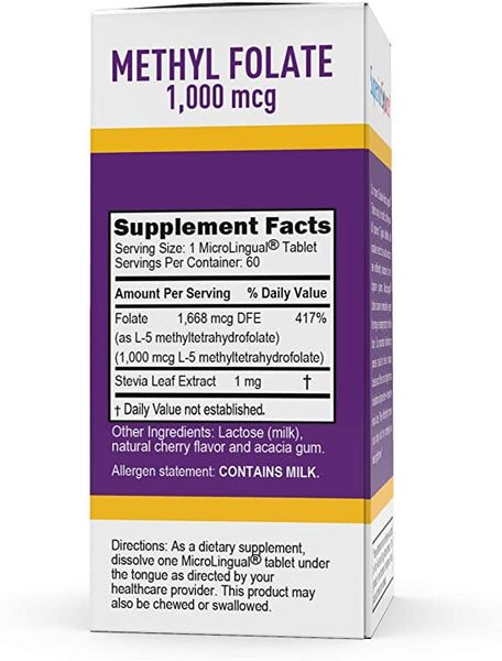 Superior Source Methylfolate 5-MTHF 1000 mcg, Quick Dissolve Sublingual Tablets, 60 Ct