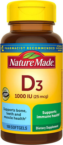 Nature Made Vitamin D3 1000 IU (25 mcg) 100 Softgels