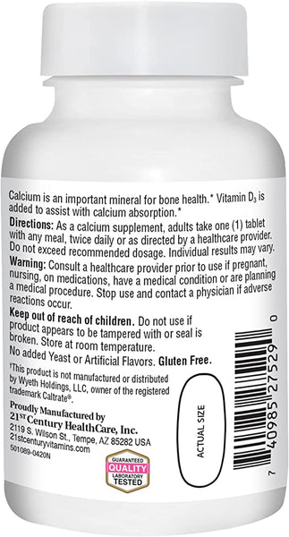 21st Century Calcium Plus D Supplement, 600 mg, 75 Count
