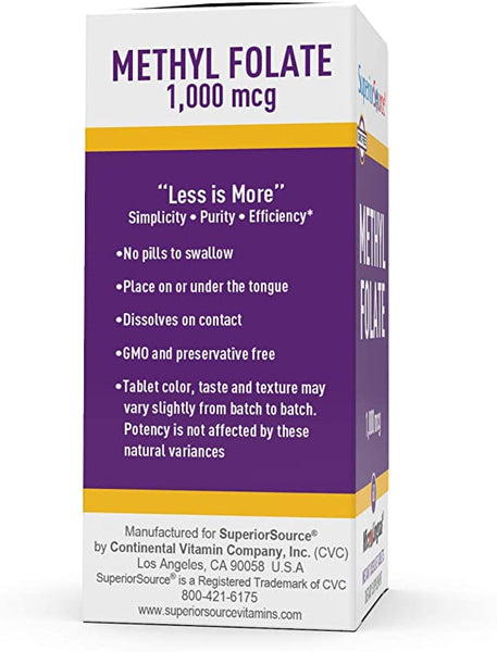 Superior Source Methylfolate 5-MTHF 1000 mcg, Quick Dissolve Sublingual Tablets, 60 Ct