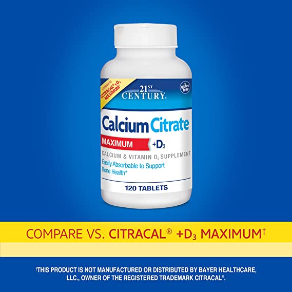 21st Century Calcium Citrate Plus D Maximum Caplets, 120 Count