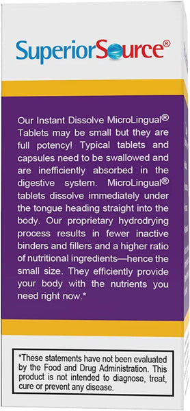 Superior Source No Shot Vitamin B12 Methylcobalamin (1000 mcg), B6, Folic Acid, Quick Dissolve Sublingual Tablets, 60 Ct