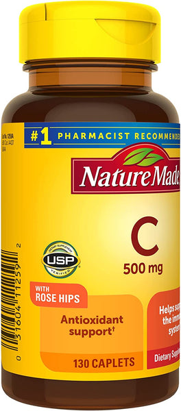Vitamin C 500 Mg Supplement Tablets with Rose Hips 130 Tablets