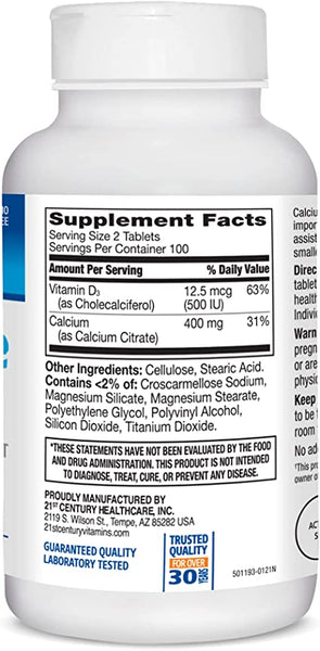 21st Century Calcium Citrate + D3 Petites Coated Tablets
