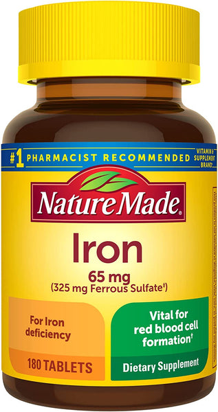Nature Made Iron 65 mg (325 mg Ferrous Sulfate) 180 Tablets