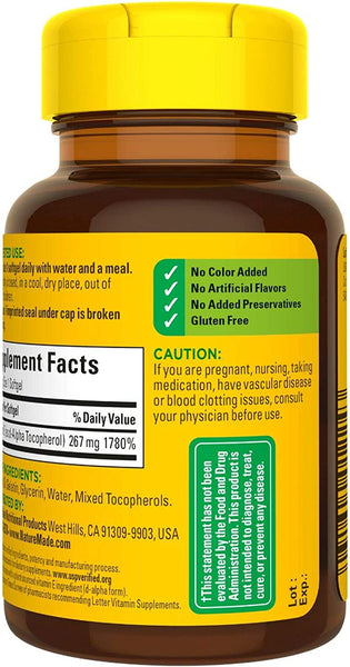 Nature Made Vitamin E 267 mg (400 IU) d-Alpha,100 Softgels