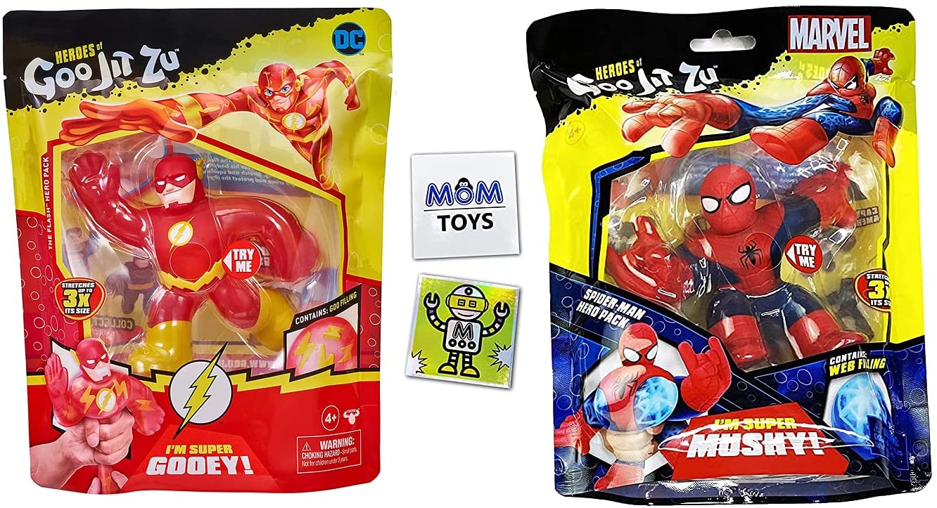 Marvel - DC Heroes of Goo JIT Zu 2 Pack with The Flash, Spider-Man and 2 My Outlet Mall Stickers