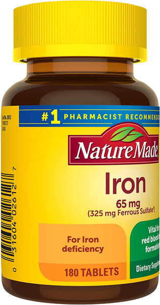Nature Made Iron 65 mg (325 mg Ferrous Sulfate) 180 Tablets