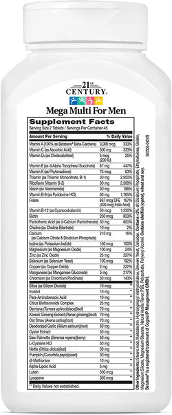 21st Century Mega Multi for Men Tablets, 90 Count