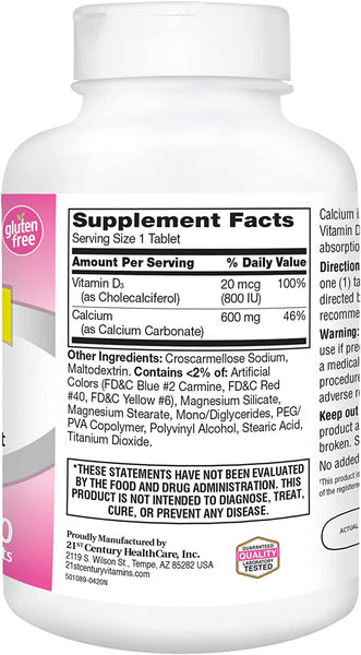 21st Century, 600+D3, Calcium & Vitamin D3 Supplement