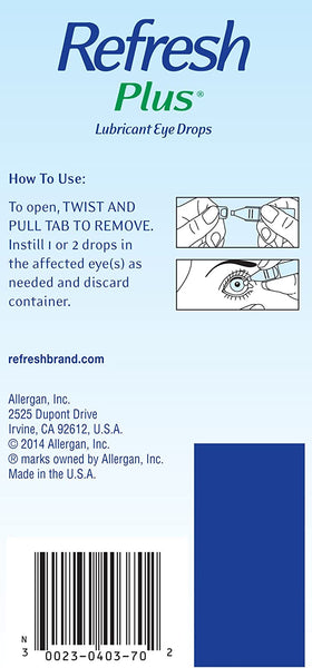 Refresh Plus Lubricant Eye Drops Moisturizing Relief 0.01 Fl Oz Single-Use Containers 70 Count