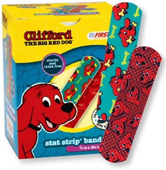 Clifford The Big Red Dog Stat Strip Bandages, 100 Count, 3/4"x3", Sterile and Latex-Free