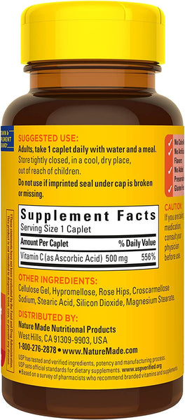 Vitamin C 500 Mg Supplement Tablets with Rose Hips 130 Tablets