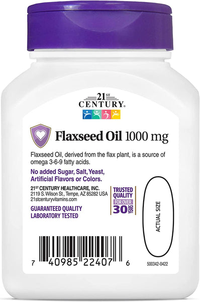 21st Century Flaxseed Oil 1000 mg Softgels, 60 Count