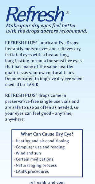 Refresh Plus Lubricant Eye Drops Moisturizing Relief 0.01 Fl Oz Single-Use Containers 70 Count