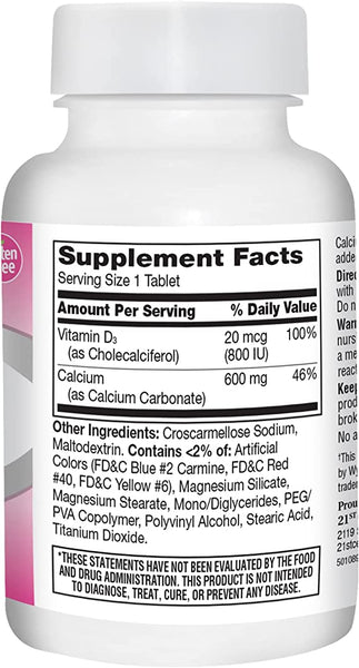 21st Century Calcium Plus D Supplement, 600 mg, 75 Count
