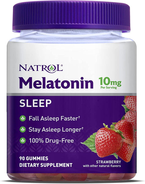 Natrol Melatonin Sleep Aid Gummy,10mg, 90 Strawberry Flavored Gummies