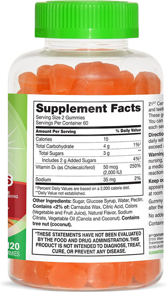 21st Century Vita Joy Daily Vitamin D 50 mcg (2000 IU) Gummies, Peach Flavor
