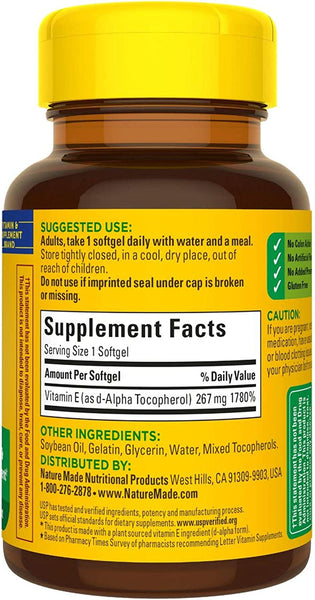 Nature Made Vitamin E 267 mg (400 IU) d-Alpha,100 Softgels