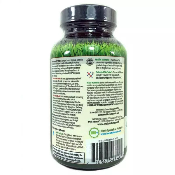 Irwin Naturals Testosterone UP RED with Nitric Oxide Booster Liquid Soft-Gels