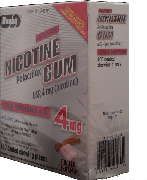 Rugby Nicotine Polacrilex Gum USP, 4mg 100 Coated Cinnamon Pieces