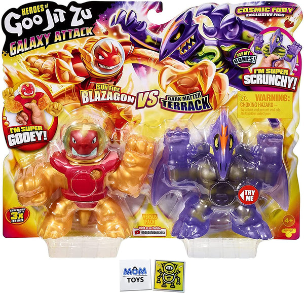Heroes of Goo JIT Zu Galaxy Attack Sun Fire Blazagon vs Dark Matter Terrack Action Figure 2 Pack Toy Bundle with 2 My Outlet Mall Stickers