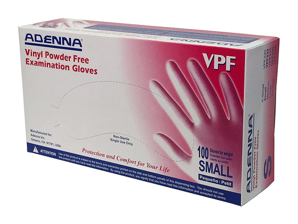 Adenna VPF232 Vinyl Powder-Free Exam Gloves  Box of 100