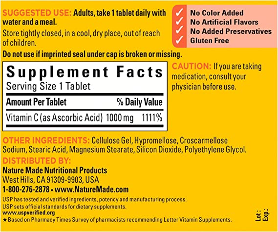 Nature Made Vitamin C 1000 mg 100 Tablets