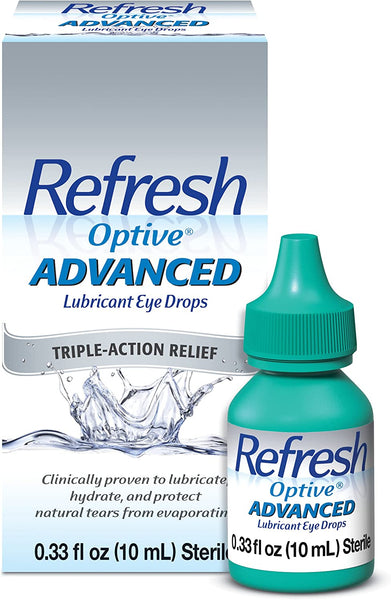 Refresh Optive Advanced Lubricant Eye Drops Triple Action Relief, Sterile, White, 0.33 Fl Oz