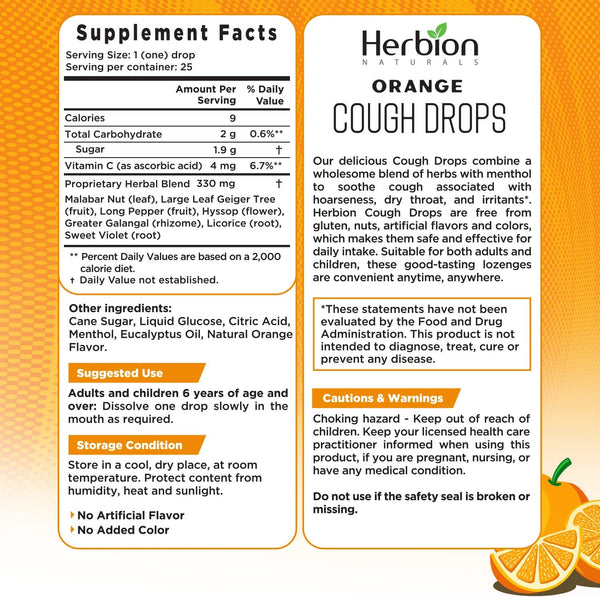 Herbion Naturals Cough Drops with Natural Orange Flavor