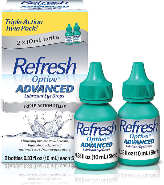 Refresh Optive Advanced Eye Drops Triple Action Relief 0.33 Fl Oz (Twin Pack)