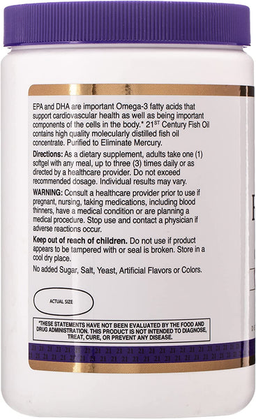 21st Century Fish Oil 1000 mg Softgels, 300 Count