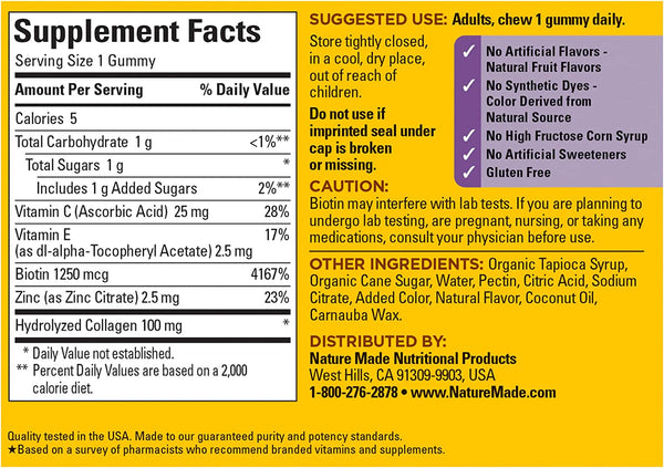Nature Made Collagen Gummies, 100mg Hydrolyzed Collagen, Lemon Flavor