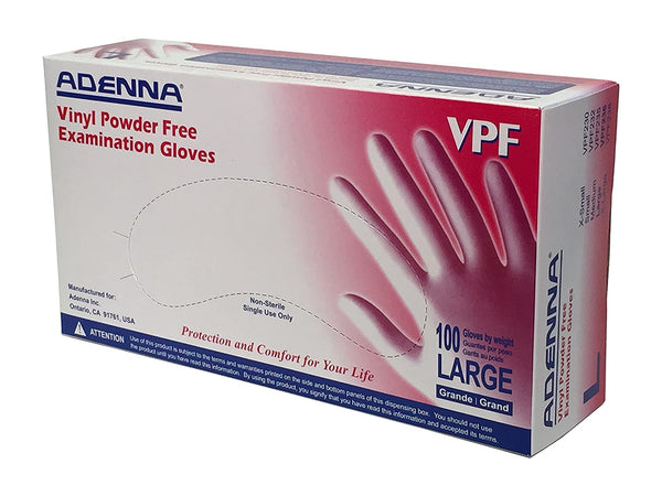 Adenna VPF236 Vinyl Powder Free Exam Gloves Box of 100