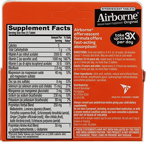 Airborne - Effervescent Tablets with Vitamin C - Zesty Orange - 10 Tablets