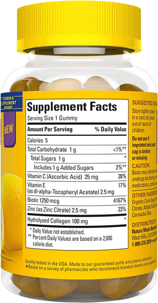 Nature Made Collagen Gummies, 100mg Hydrolyzed Collagen, Lemon Flavor
