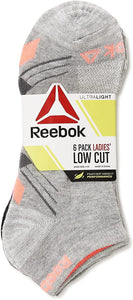 Reebok Womens Socks Performance Training Cushion Low Cut Ultralight Socks 6-Pack - Grey