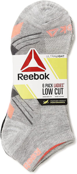 Reebok Womens Socks Performance Training Cushion Low Cut Ultralight Socks 6-Pack - Grey
