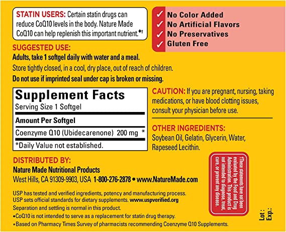 Nature Made CoQ10 200 mg, Dietary Supplement for Heart Health Support, 80 Softgels, 80 Day Supply