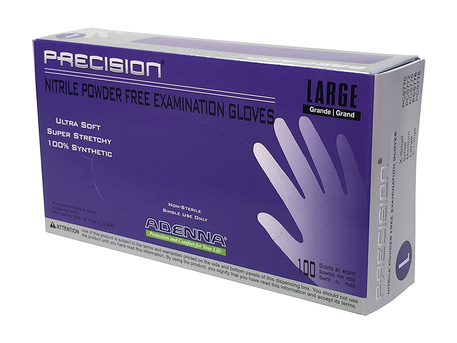 Adenna Precision 4 mil Nitrile Powder Free Exam Gloves (Violet, Large) Box of 100